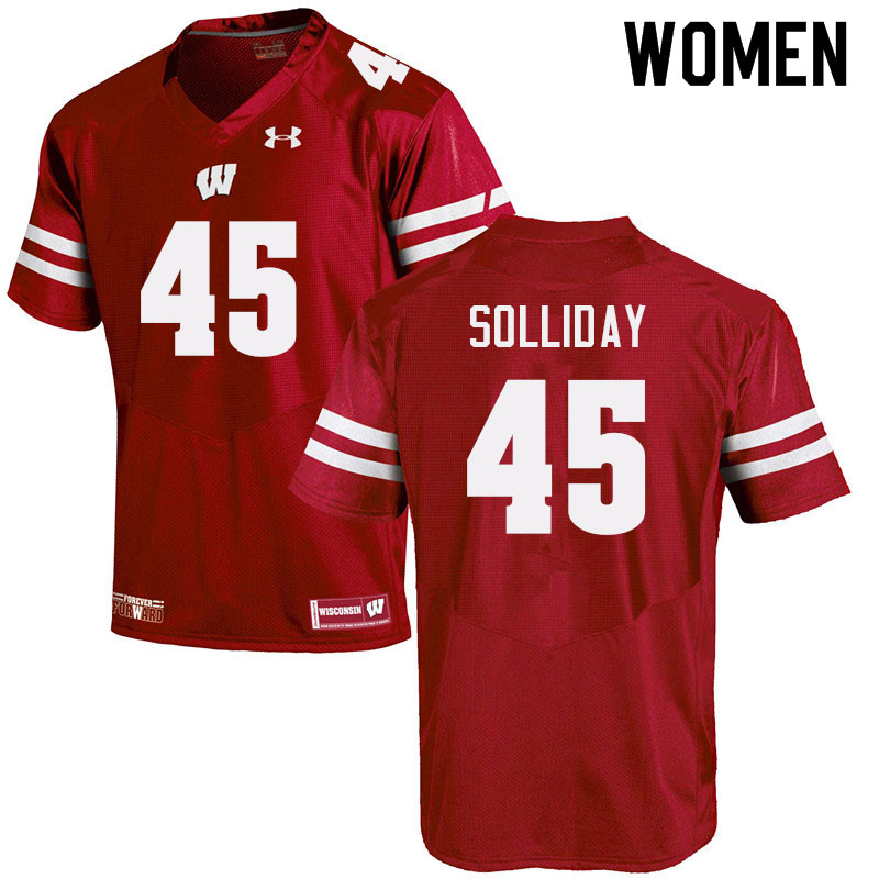 Women #45 Garrison Solliday Wisconsin Badgers College Football Jerseys Sale-Red - Click Image to Close